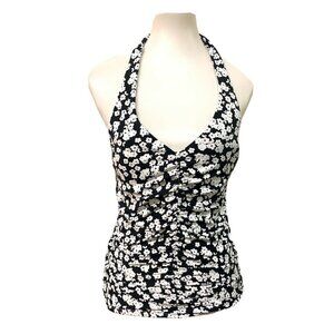 Anne Cole Black White Floral Halter Tankini Swim Swimsuit